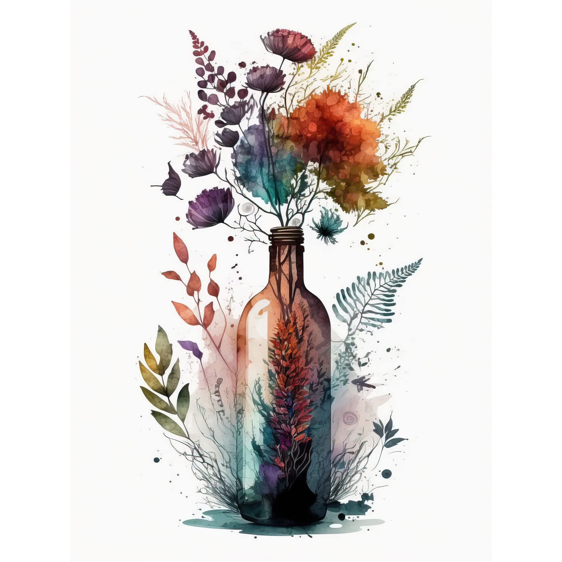 Artery8 Wine Bottle with Spring Wildflower Floral Bouquet Extra Large XL Wall Art Poster Print