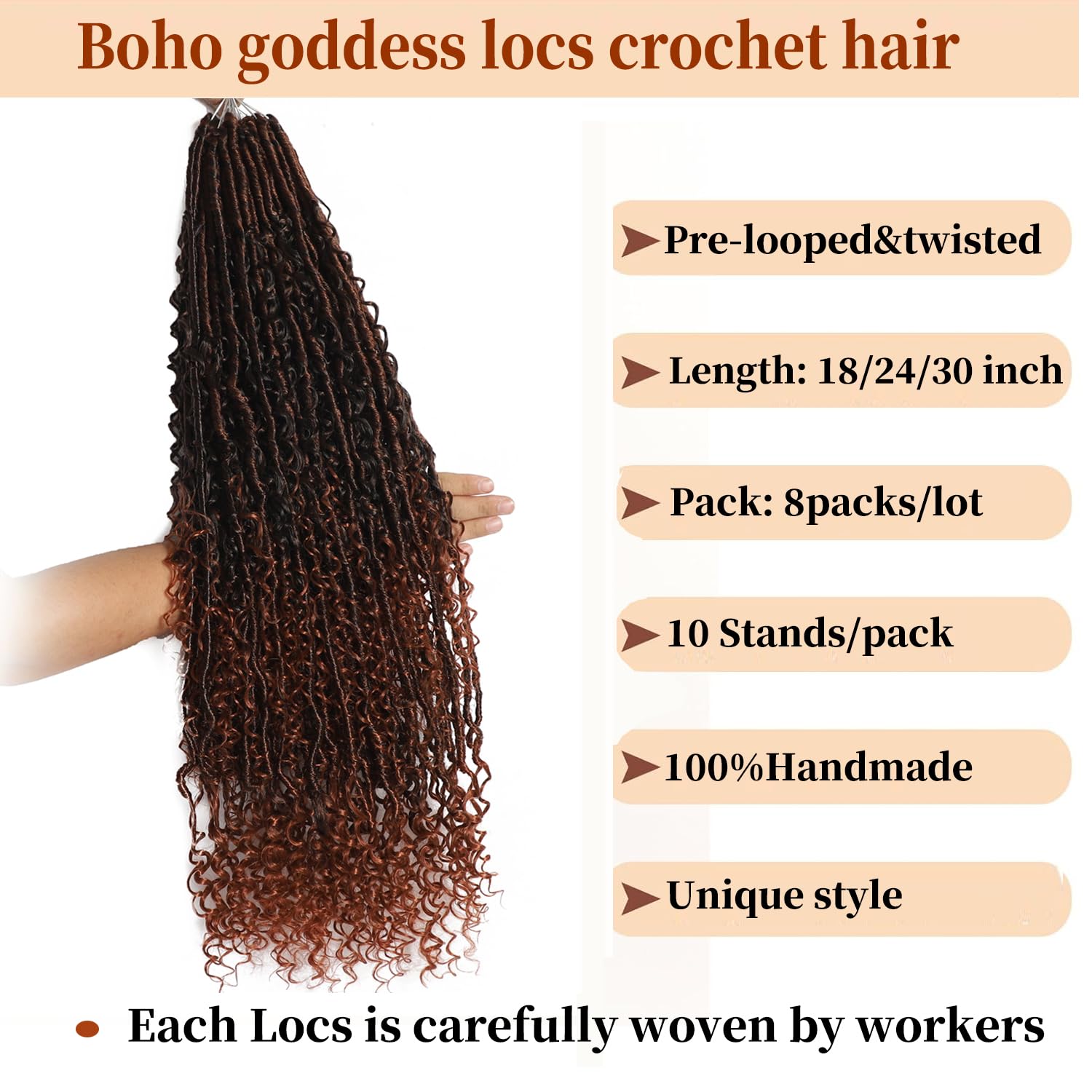 Boho Locs Crochet Hair 24 Inch Goddess Braids Crochet Hair for Black Women 8 Packs Boho Faux Locs With Curly Ends Pre Looped Bohemian (T350# - Image 2