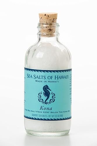 Sea Salts Of Hawaii Pure Kona - Sal marina hawaiana de sal marina profunda, botella de 3.5 onzas, fabricada en Hawái