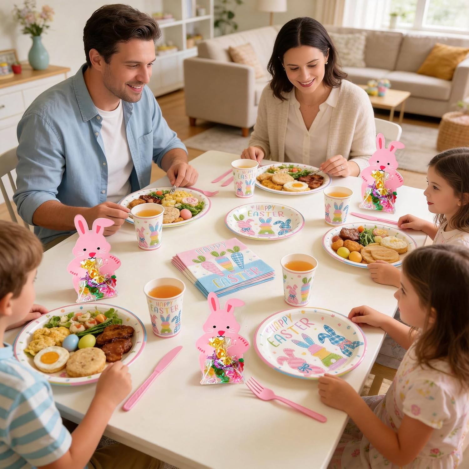 Mostop 160 Pcs Easter Tableware Set Party Supplies for 20 Guests Disposable Paper Plates, Cups, Napkins Forks Set Decorations for Easter Party Spring Holiday Picnics