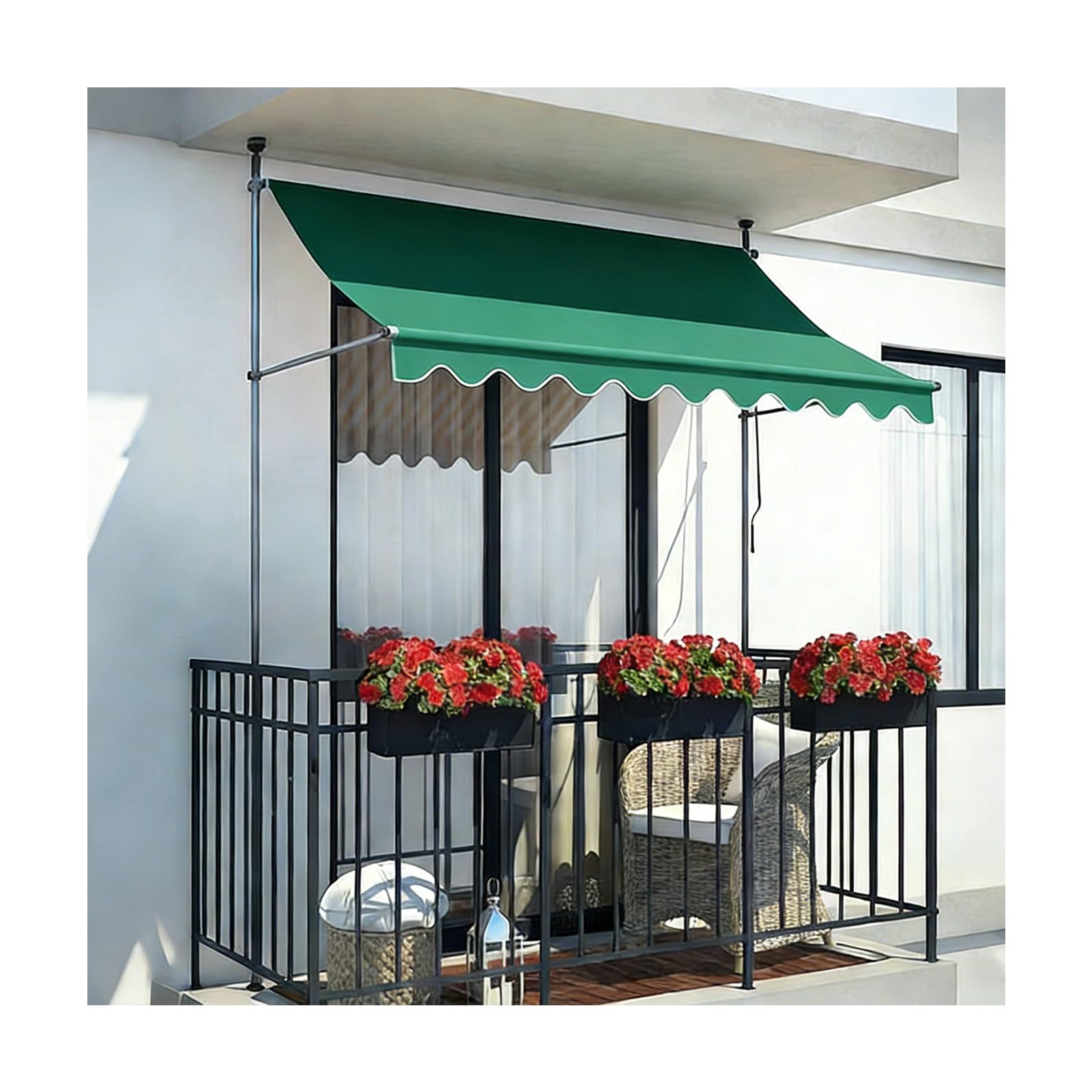LWJSOCP Retractable Patio ning with Crank Handle - Sune for Outdoor Spaces Balconies Backyards Gardens - Dark Green 350CM/137.8in Weather-Resistant Cover