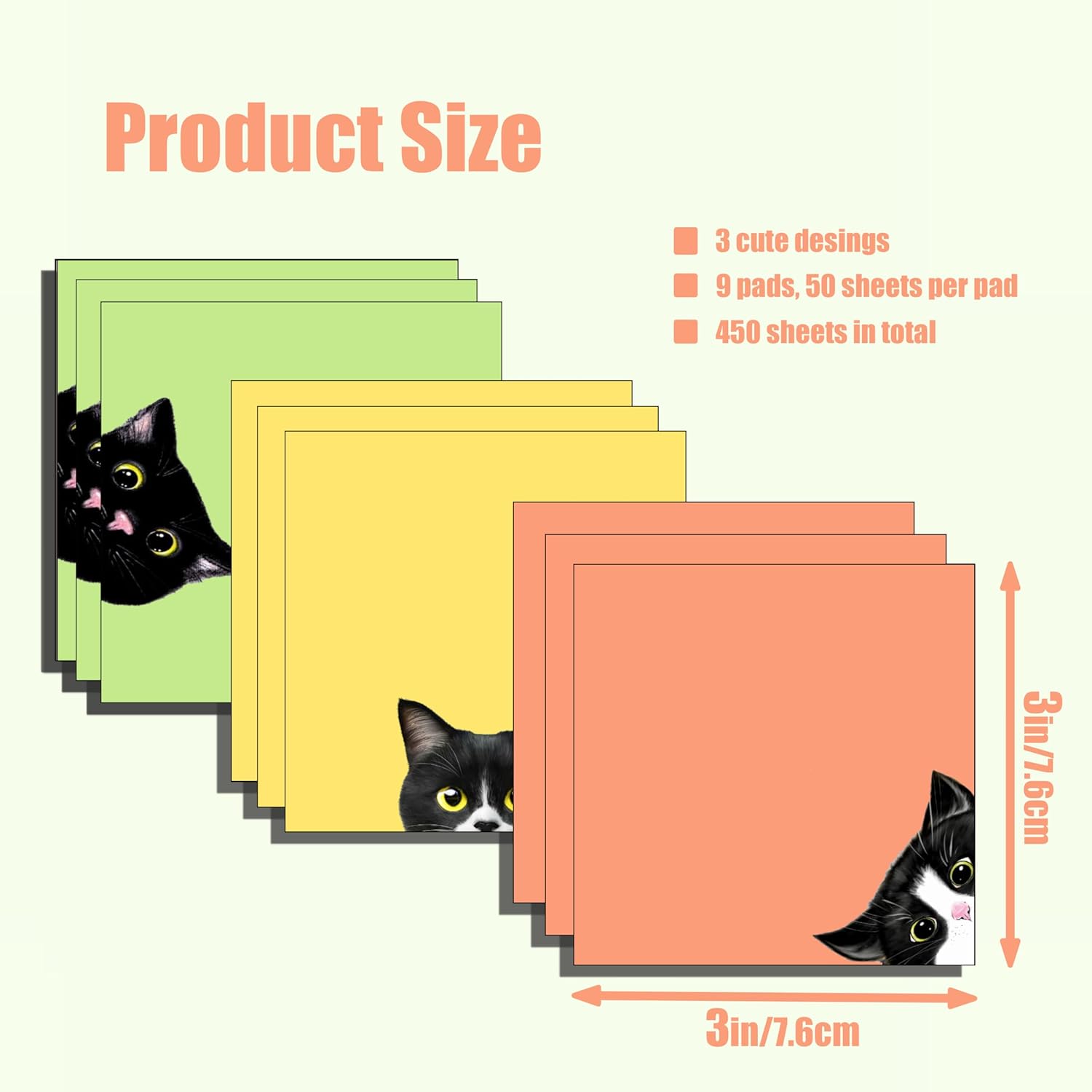 9 Pads Black Cat Sticky Notes Set, Cute Self-Stick Note Pads, Super Adhesive Memo Pads Cute Note Card for Cat Lover Gift, Teacher Office and School Supplies, 3x3in - Image 3