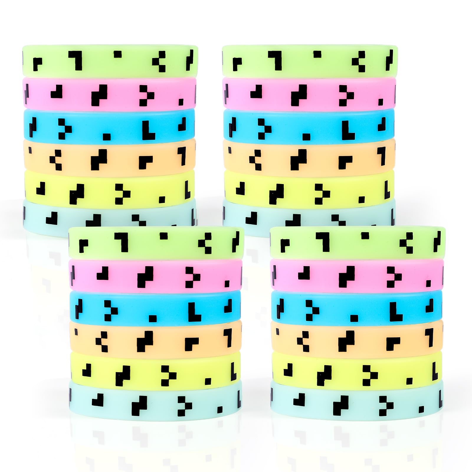 24 Pixel-Silikonarmbänder Mit Minecraft-Motiv – Bunte Partygeschenke Für Kindergeburtstag & Events