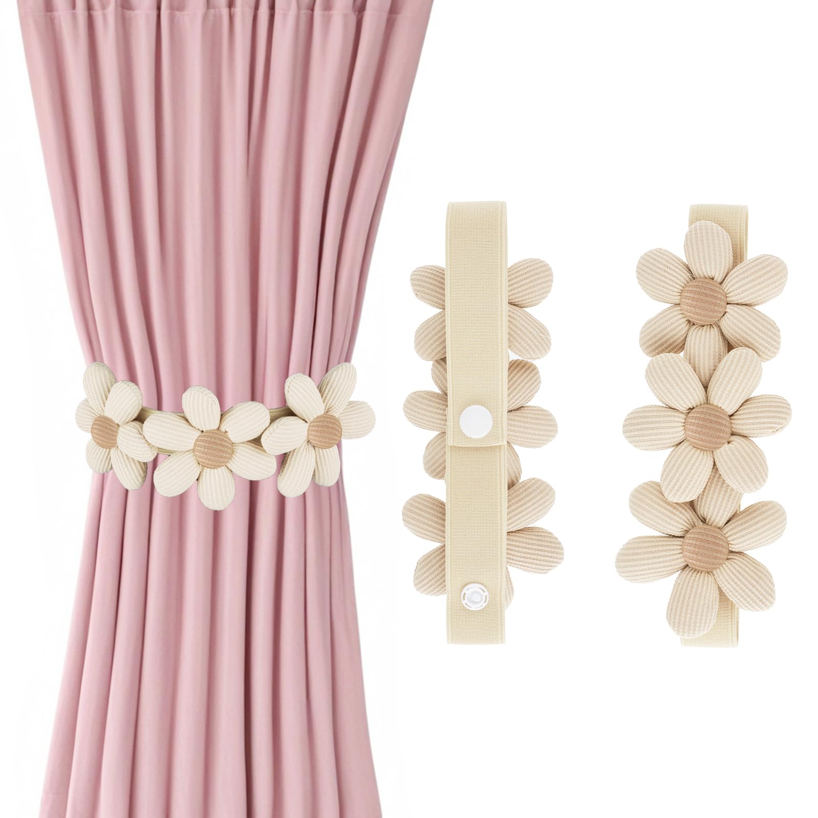 2 Stück Vorhang Raffhalter Blumen-Muster - Elastische Gardinenhalter 44cm