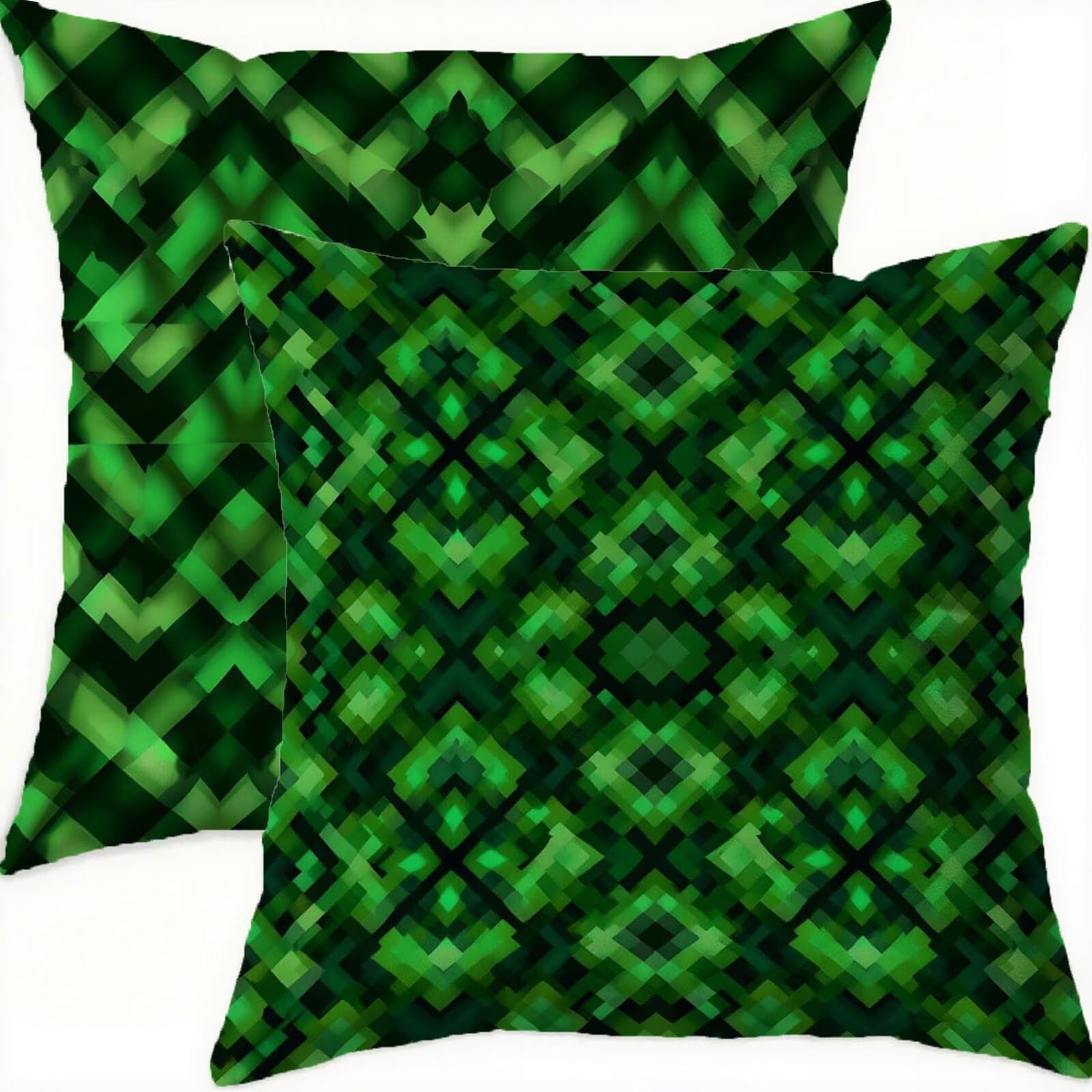 Housse coussin 65x65 en velours haut de gamme à motif géométrique vert double face
