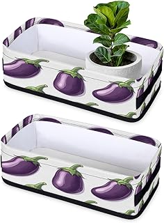 Bathroom Storage Basket, Vegetables Eggplant Purple Seamless Organizing Paper Storage Container for Shelf Countertop Toilet Tank Top, Set of 2