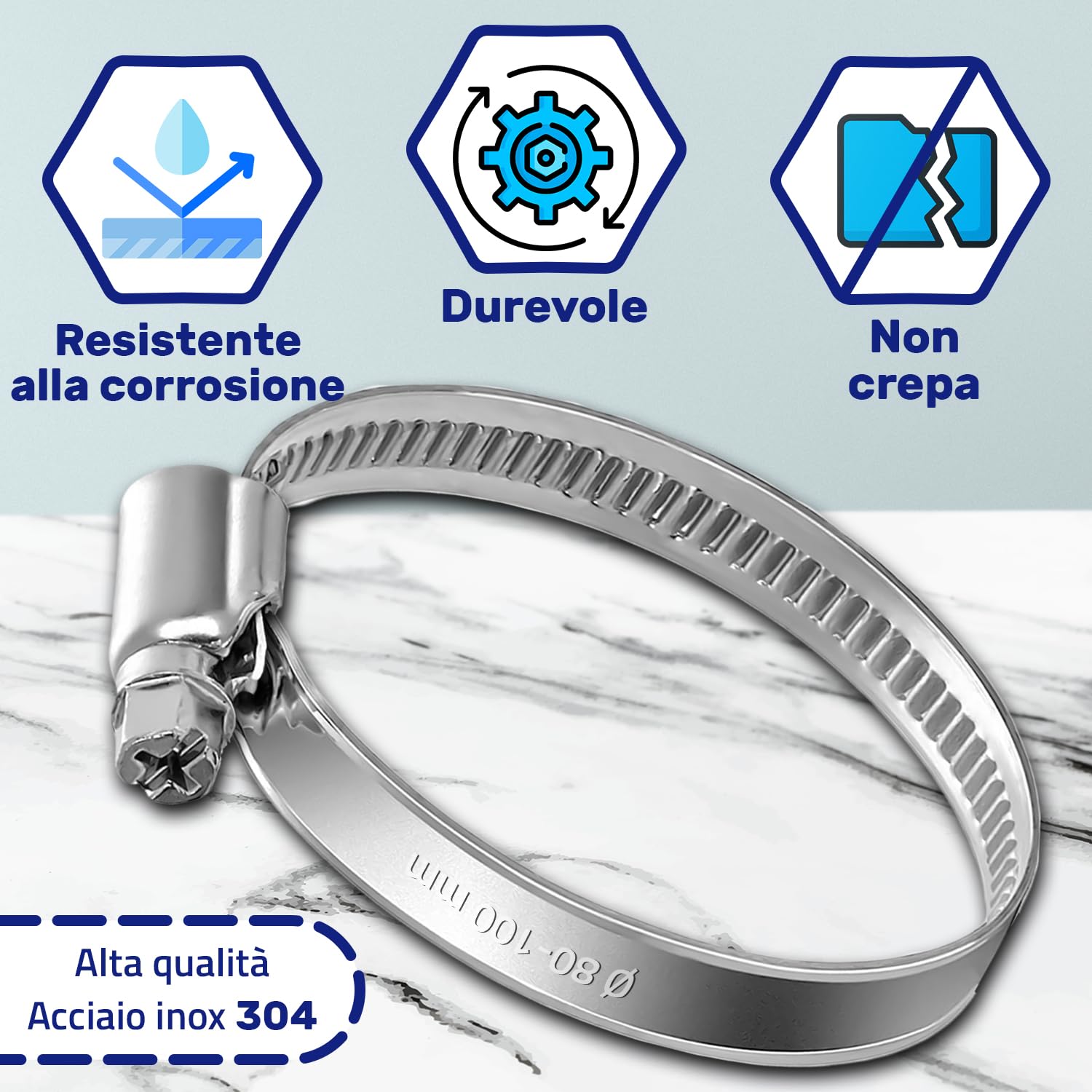 4 Pezzi Fascette Metalliche Stringitubo Ø 80-100 mm - Fascette Stringitubo per Piscina Giardino Lavatrice Acqua Corrente - MONTERAL