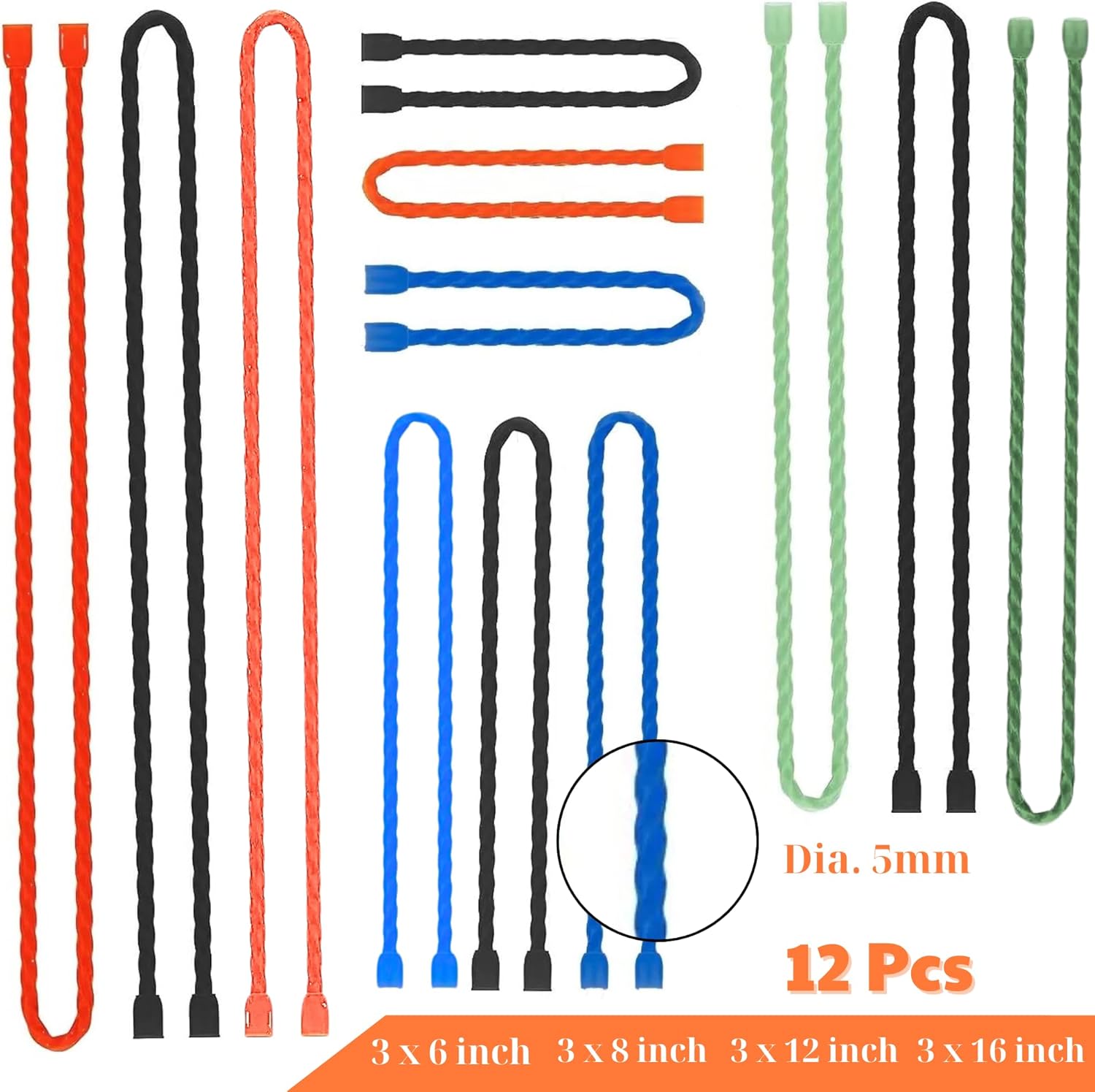 12Pcs 6,8,12,16" Silicone Twist Ties, Heavy Duty Reusable Gear Ties, Durable Silicone Cable Ties for Cable Management, Home and Office Organization, Premium Twist Ties for Versatile Use (MultiColor)