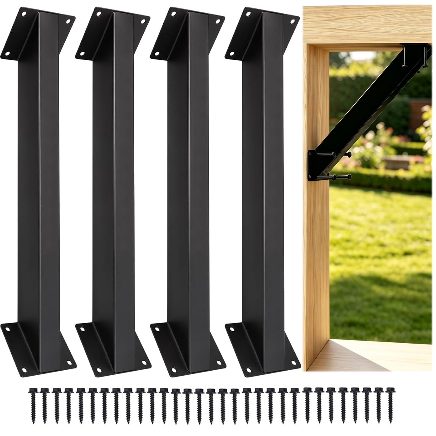 4 Stück 45 Grad Winkelhalterung für Holzbalken, Balkenverbinder Eckhalterung aus Kohlenstoffstahl, Pfostenverbinder für Holzpfosten und Balken, Schreibtischkante, Pergola, Pavillon