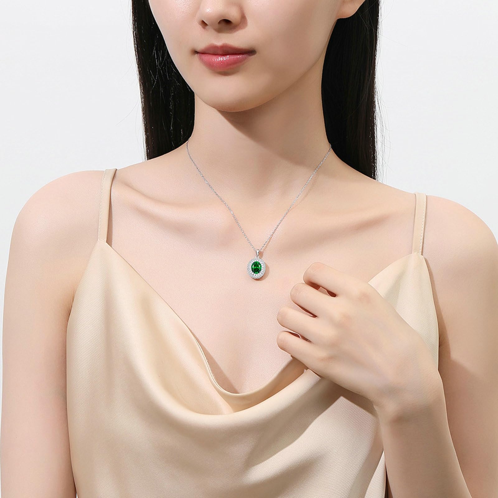 Ciondolo Collana Donna, Donna Collana con Ciondolo Topazio Ovale da 3 carati, citrino, Smeraldo Sintetico e moissanite in Oro 9K/14K/18K/Platino, 45cm