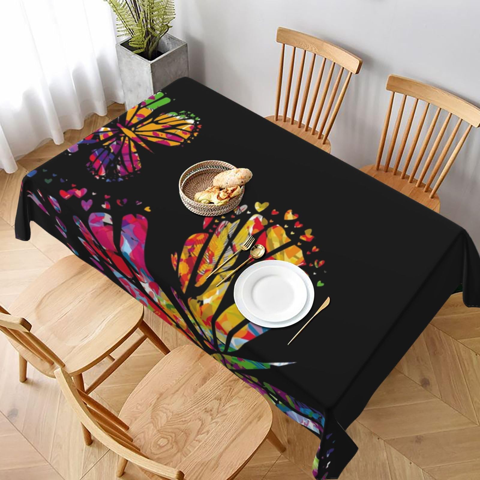 BNVSADC colorful butterfly Printed Rectangle Tablecloth 228x152 CM, Water Resistant Polyester Table Cloth Decorative Fabric Table Covers for Kitchen Dining Table Parties Camping