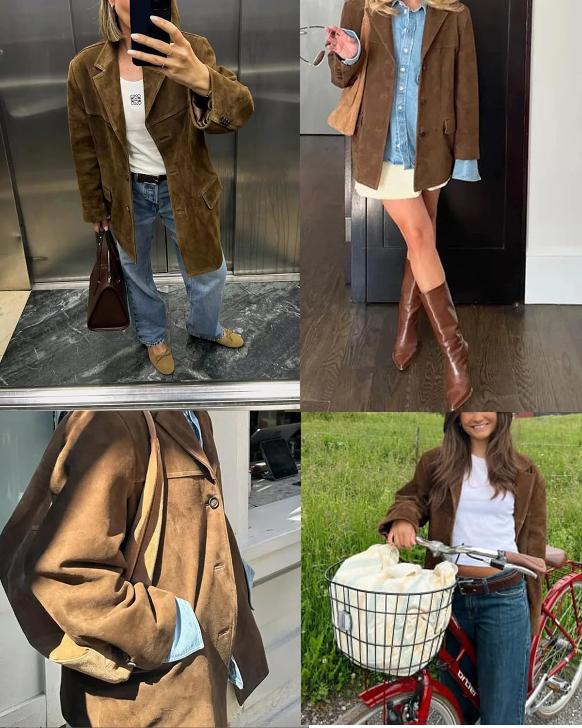 Woman Chic Brown Lapel Suede Jacket Aesthetic Y2k Pocket Long Sleeve Faux Leather Jacket Coat Outwear Streetwear
