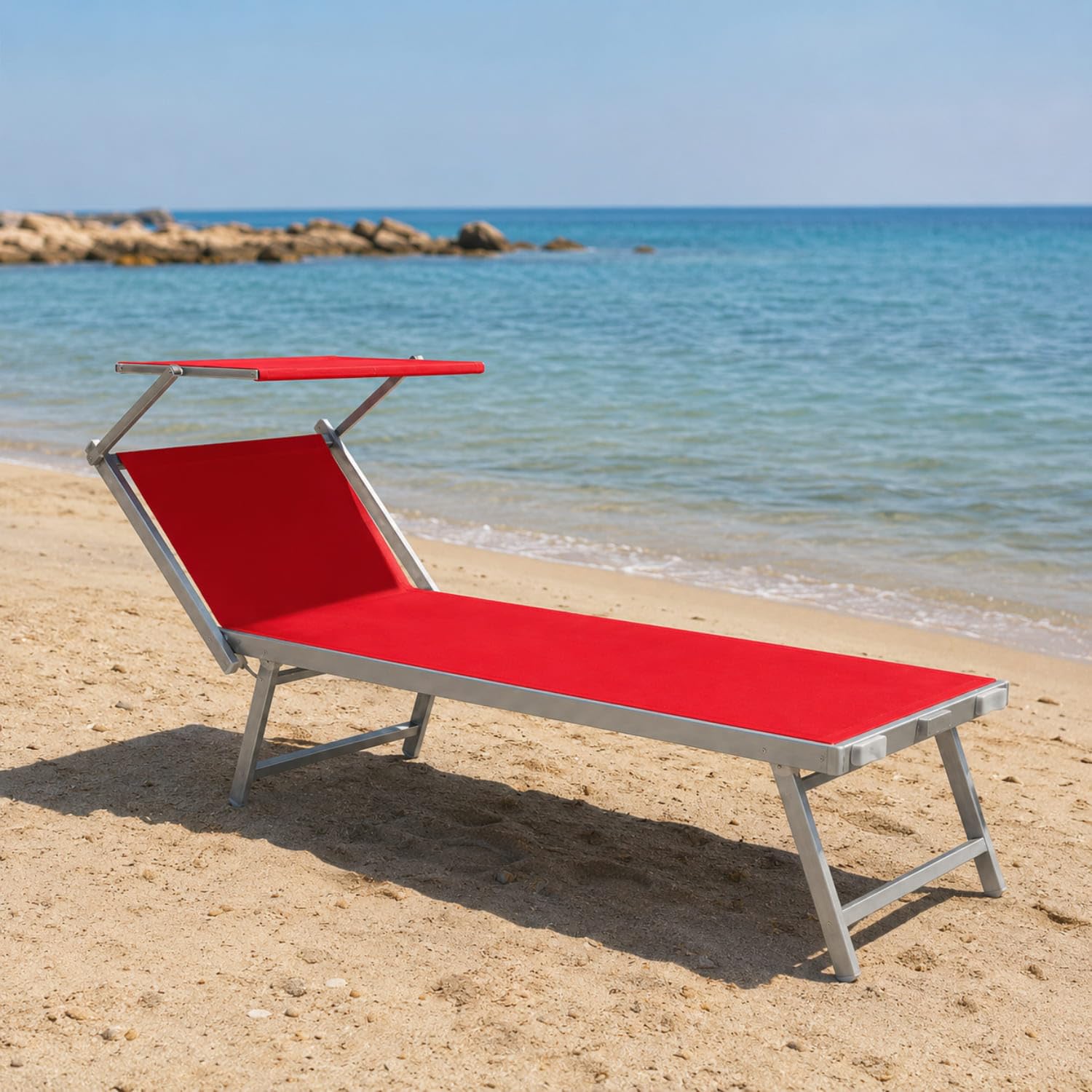 Lettino Prendisole Pieghevole Professionale In Alluminio E Tessuto Textilene Tettuccio Orientabile Tettino Parasole Sdraio Prendi Sole Mare Spiaggia Piscina Giardino 182 x 60 x 38 cm Rosa