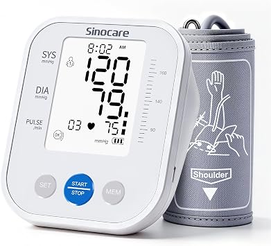 Sinocare Upper Arm Blood Pressure Monitor, Automatic Digital BP Machine with 3-Color Backlit Display, 2 Users 99 Memories, Large Cuff 8.616.5 inches, Irregular Heartbeat Detection