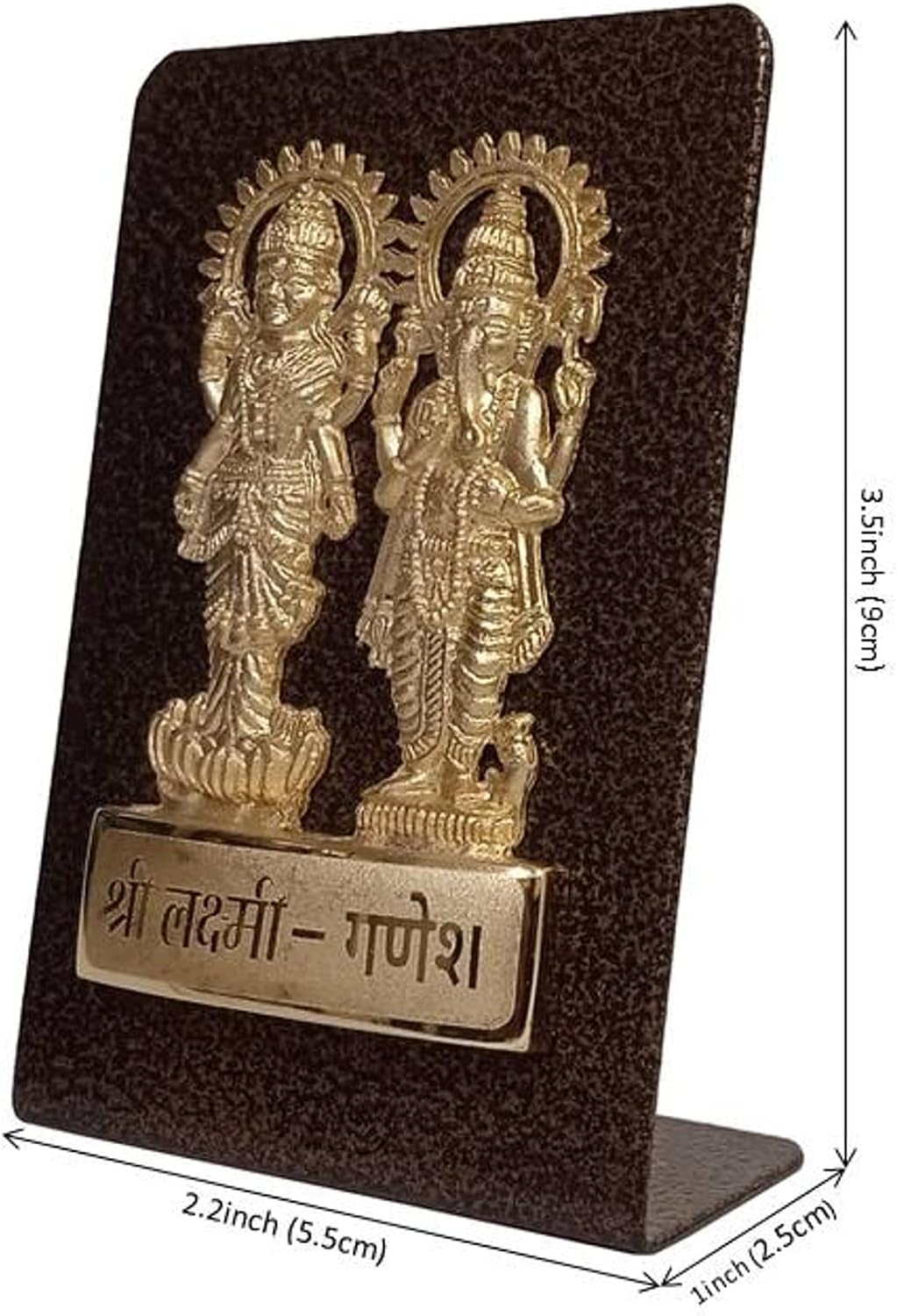 Purpledip Metal Idol Ganesha Lakshmi: Golden Statue for Home Temple, Work Study Table Or Car Dashboard (12616)