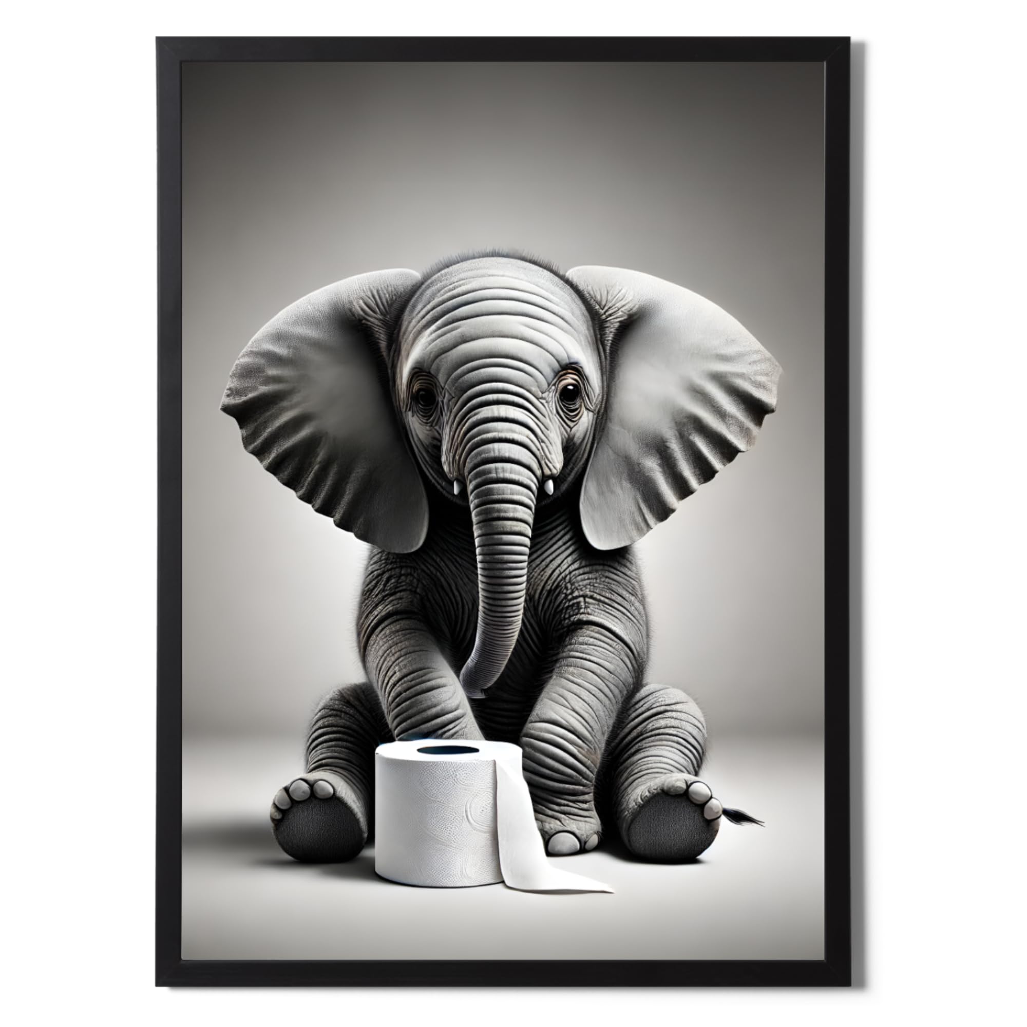 State Media Vision Elephant With Toilet Roll A4 Framed Poster - 25x34cm Size Frame - Bathroom Wall Art