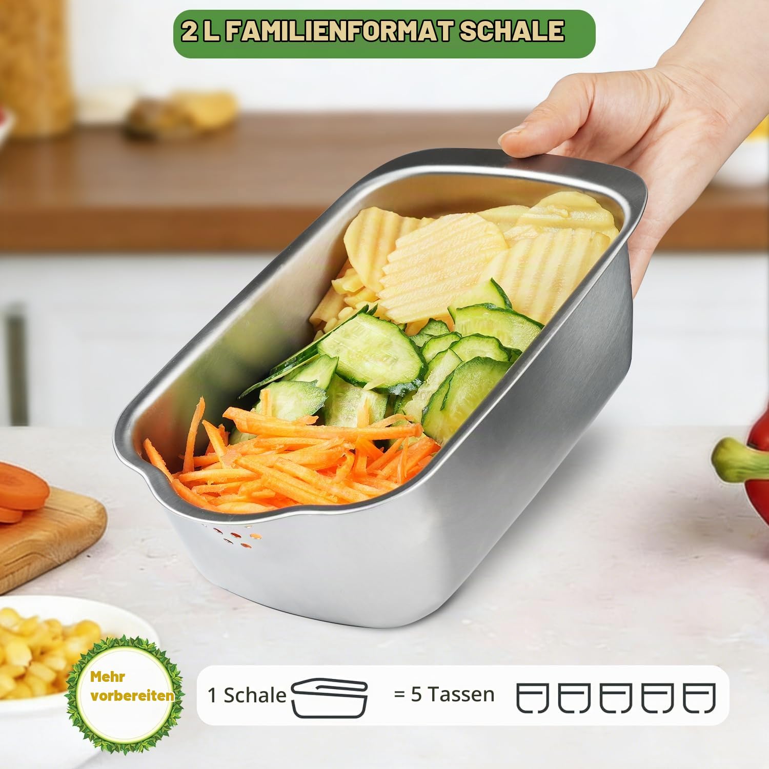 9-in-1 Gemüseschneider Set 11-teilig, Mandoline Gemüsehobel mit Edelstahlklingen, inkl. Fingerschutz Würfel- & Julienneschneider für Kartoffeln Zwiebeln Gurken und frisches Obst