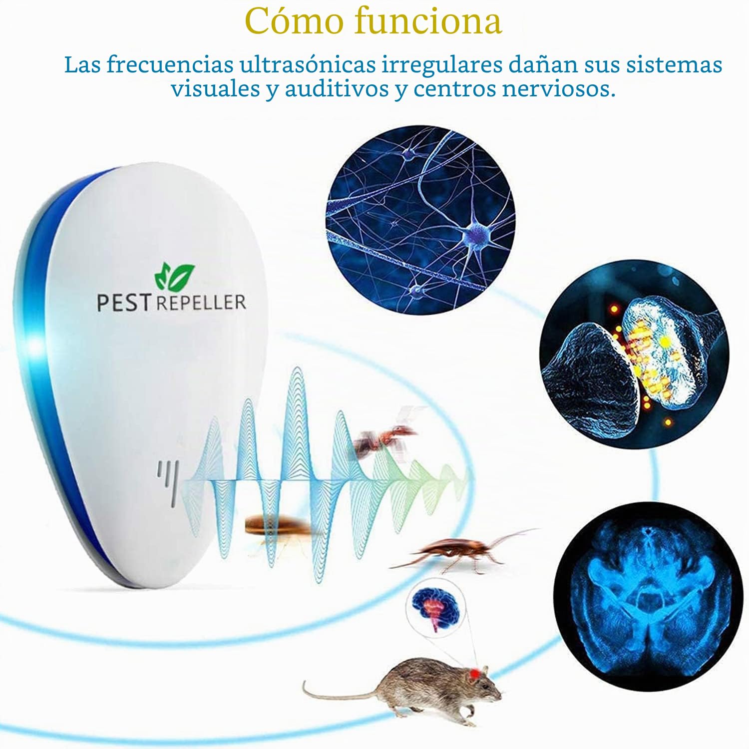 Ultrasonidos para ratones, repelente ultrasónico antimosquitos ultrasónico interno dispositivo anti ratones, insectos, mosquitos, cucarachas, ratas, hormigas, arañas, 4 paquetes