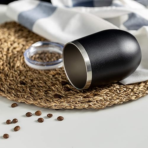 Miniatura 5 de COMOOO Vaso de vino de acero inoxidable con tapa y pajita, 12 onzas, doble pared aislada al vacío, para café, vino, cócteles, champán (negro,