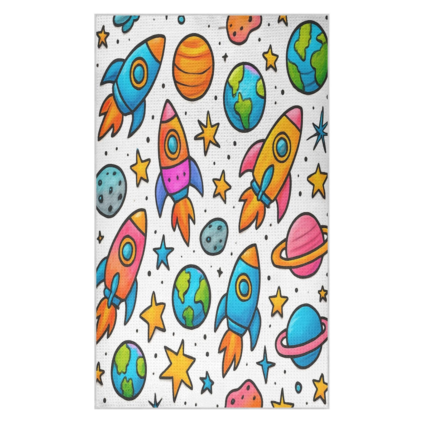 JiangGgen Cartoon Planet Kitchen Towel 1-Pack Soft Absorbent Dish Towel