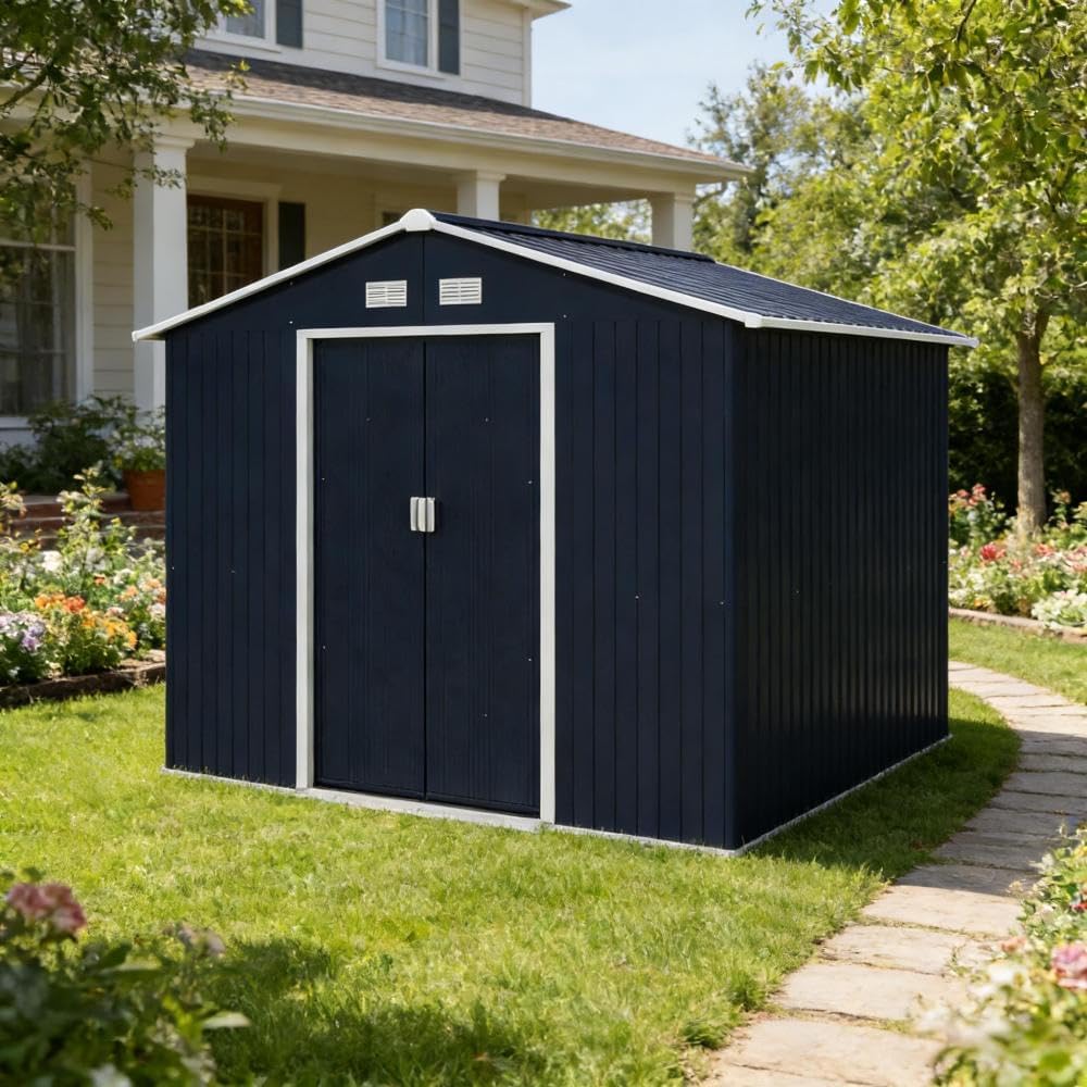 Metal Tool Shed for Outdoor Storage with Lockable Double Doors
