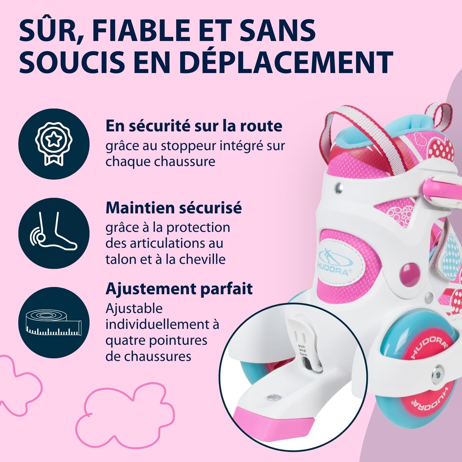 HUDORA Patins à roulettes My First Quad en différentes Tailles & Couleurs - Rollers à Taille réglable de qualité pour Enfants jusqu'à 20kg - Patins sûrs pour débutants avec Grandes Roues