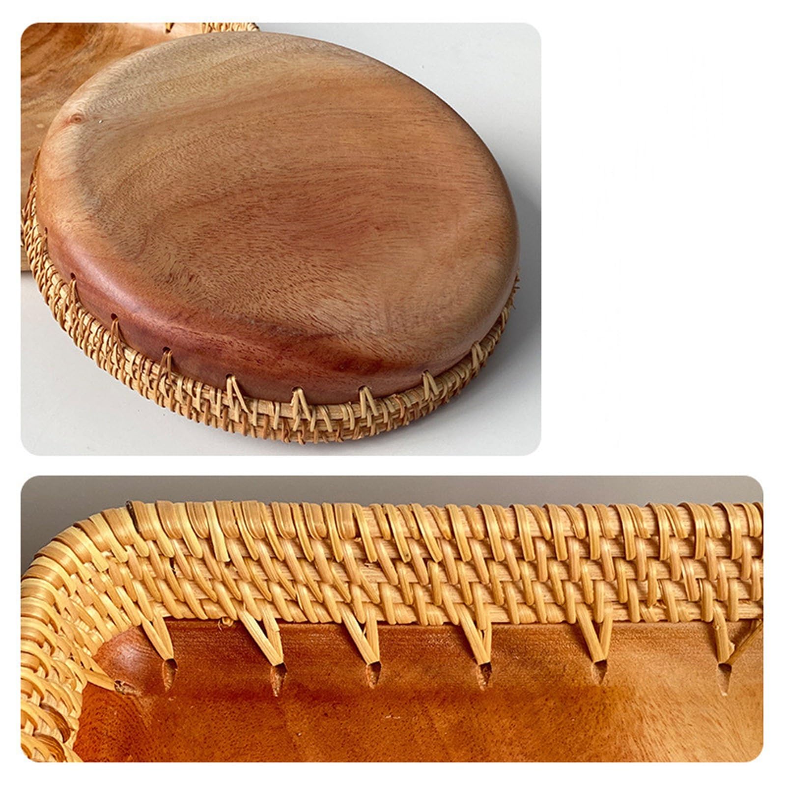 Bandeja Rectangular, Bandeja de ratán, Bandeja de Almacenamiento for Servir de ratán Tejido a Mano, Natural, Varios tamaños, Paquete de 2(Natural 2)