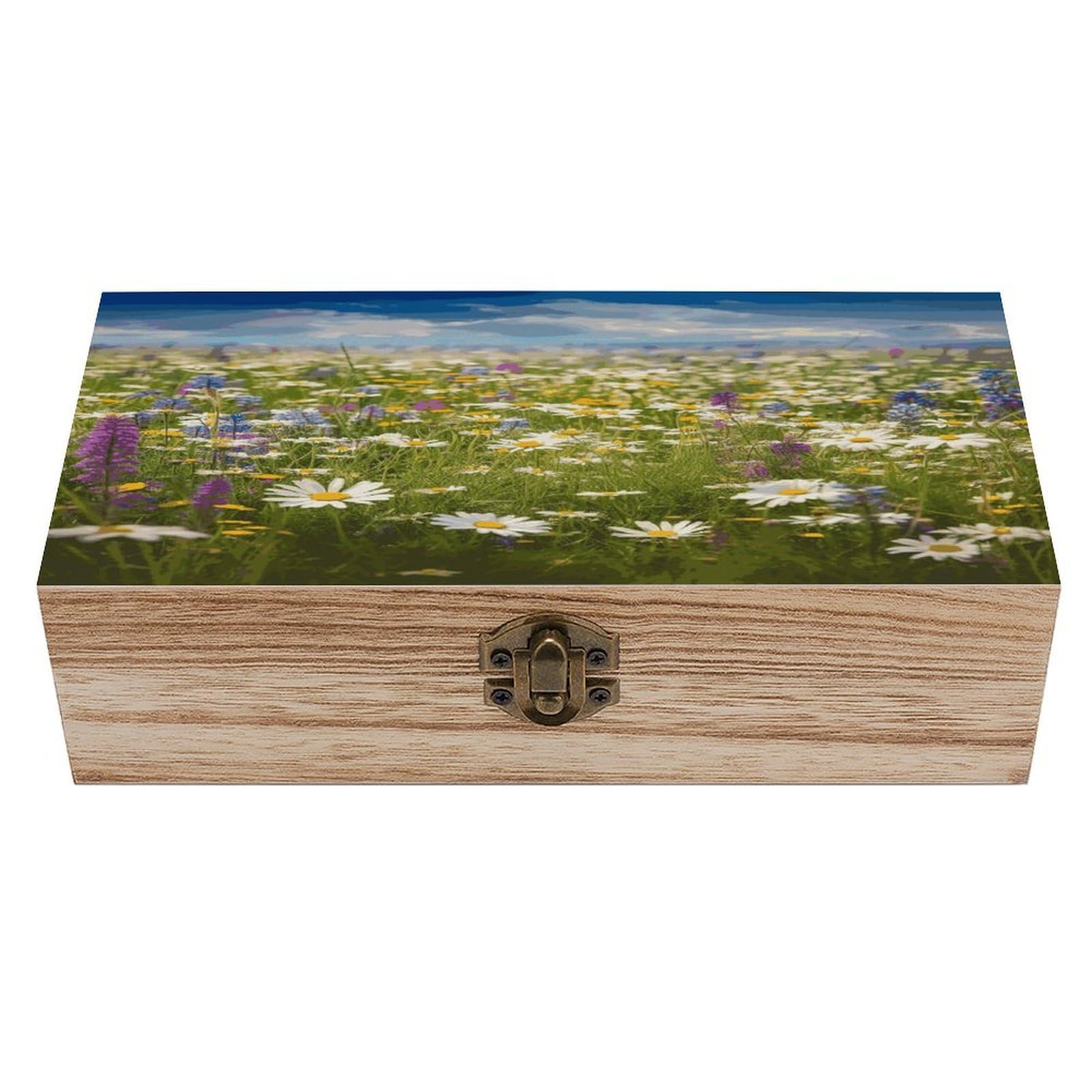 asbwuo Spring Meadow Flowers Wood Keepsake Box Wooden Box with Hinged Lid