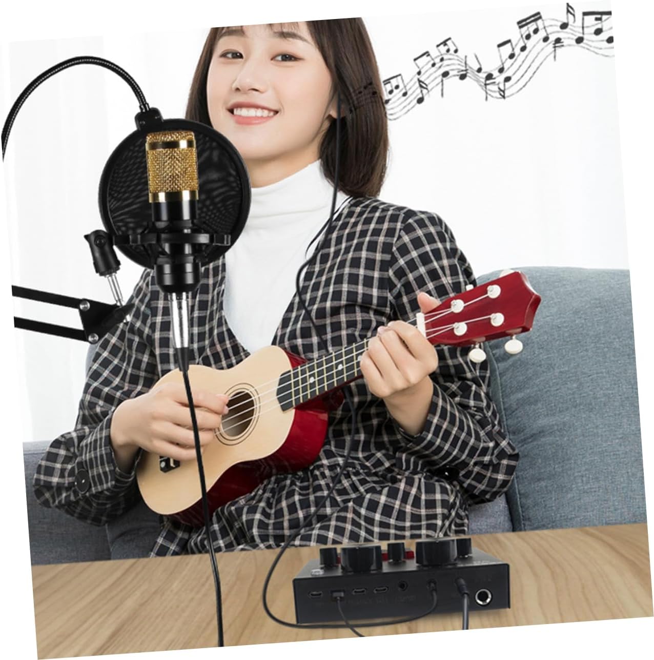 SUPVOX 1set Mic Condenser Microphone Set for Cell Phone Sound Card Podcast Equipment Live Streamer Kit Dual Platform Voice Changer for Adults