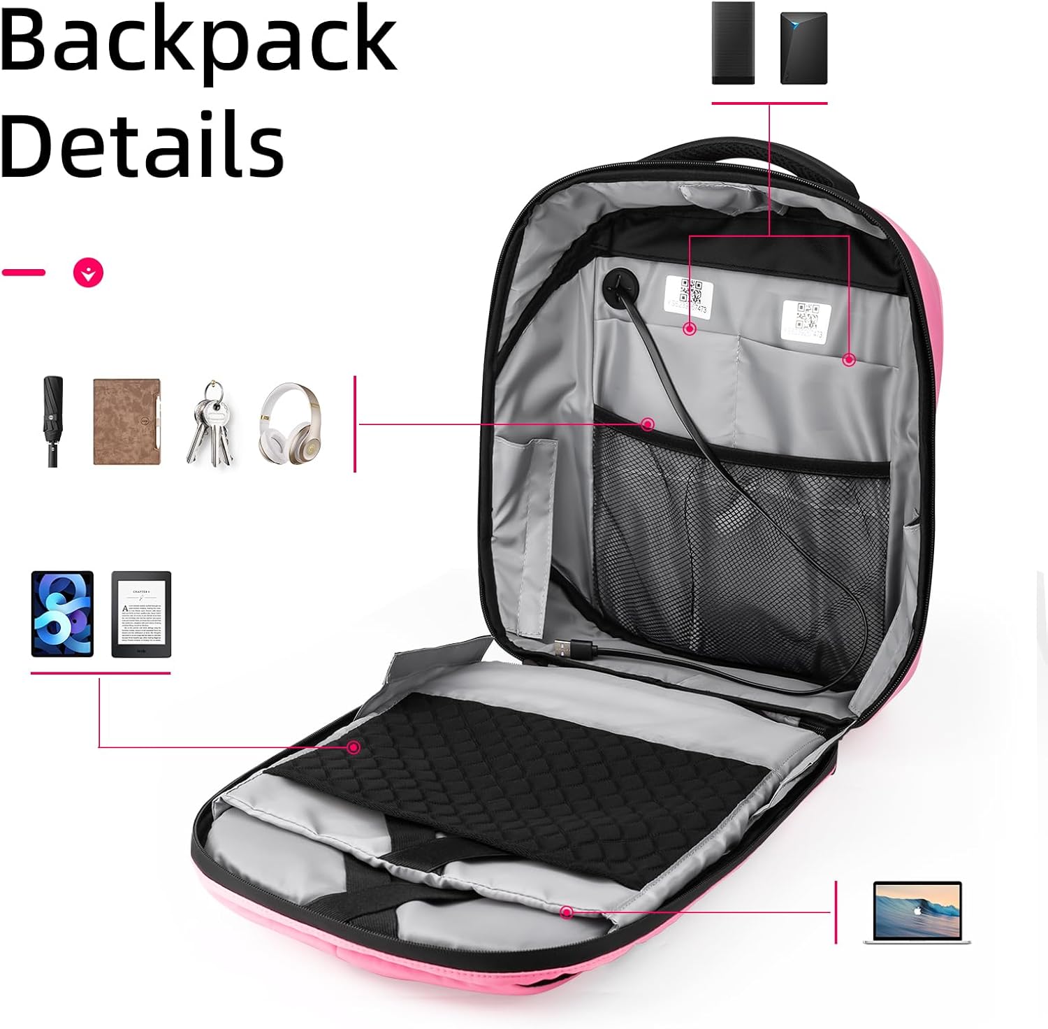 Gelrova LED Backpack, 17 inch Smart Dynamic Daypack with Programmable Screen Laptop Backpack Waterproof Commuter Bag for Travel Riding Work (pink)