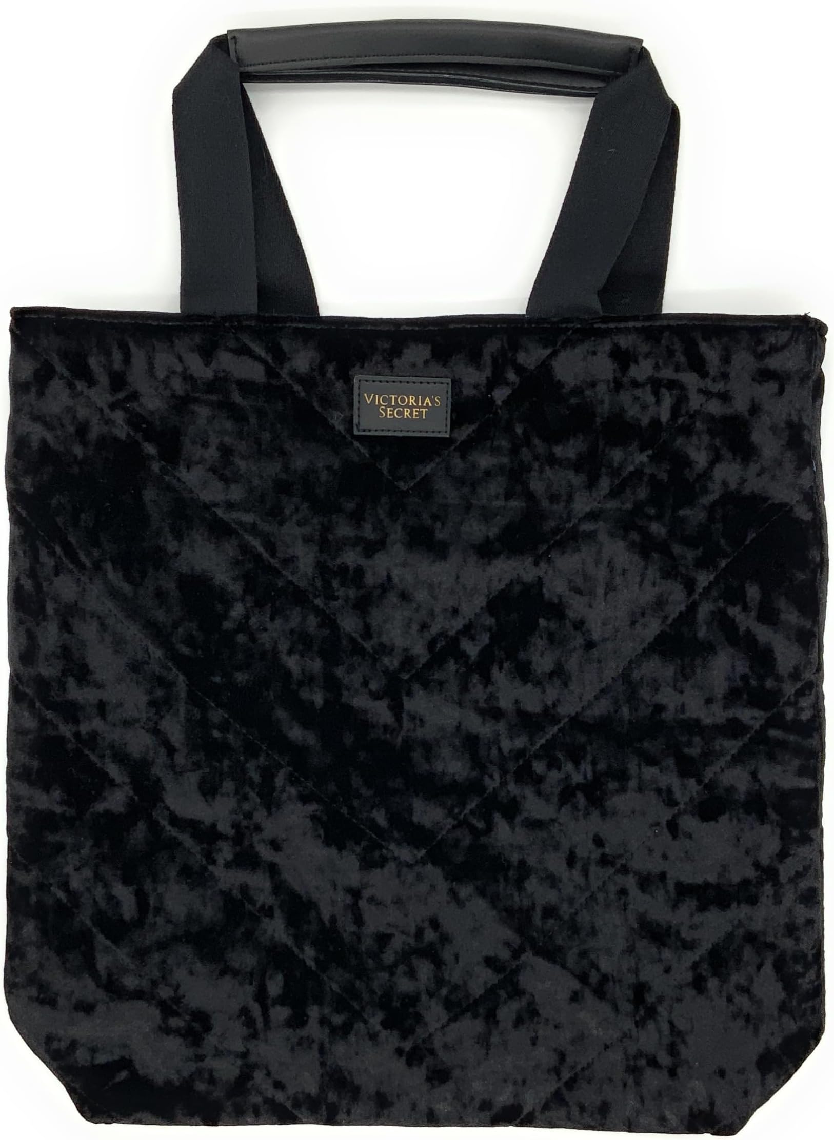 Victoria's Secret Crushed Velvet Black Tote Bag Purse, Medium, Black, M