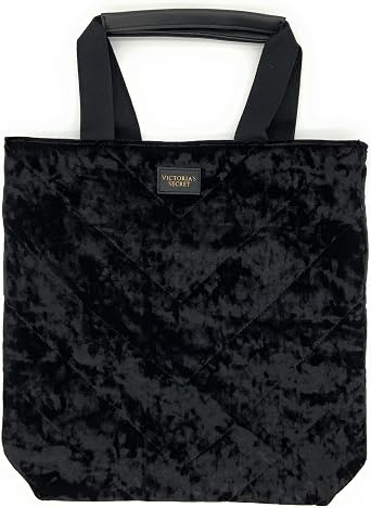 Victorias Secret Crushed Velvet Black Tote Bag Purse, Medium