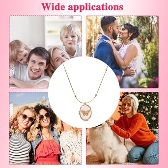 Butterfly Shell Closure Gold Locket Necklace, Bling Gold Metal Butterfly Oval Locket Photo Picture Charms Pendants Jewelry Gifts for Loved One