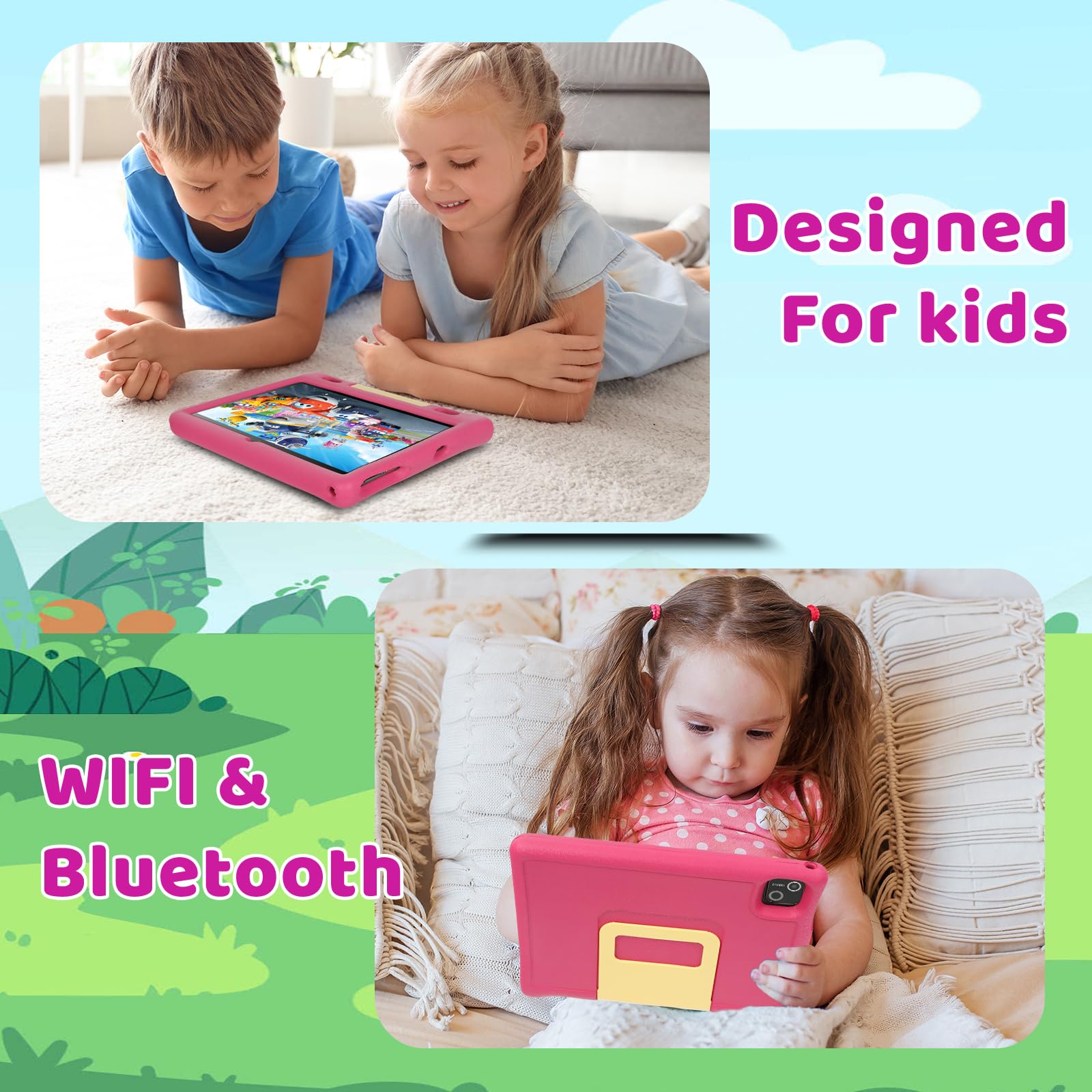 MUISOO 10 Inch Kids Tablet, Android 14, Octa Core Processor, 16GB RAM, 128GB ROM, 1TB TF, 5000mAh Battery, WiFi, Bluetooth, Type-C (Pink) — view 6