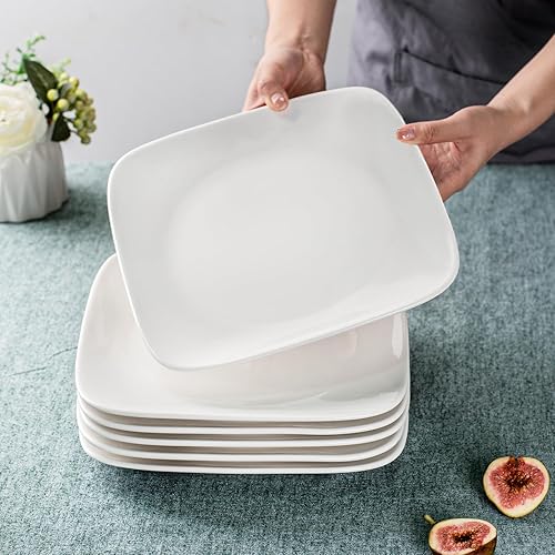 Miniatura 3 de DELLING Platos de porcelana de 10 pulgadas, platos de postre blancos, juego de vajilla cuadrada para cena y ensalada, restaurante, cocina y cena,