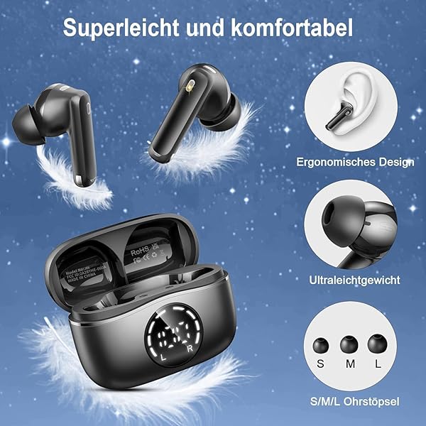 2026 New Bluetooth 5.4 Headphones, HiFi Stereo Bluetooth Headphones, 48 Hours In-Ear Headphones with 4 Enc Noise Cancellation - 3