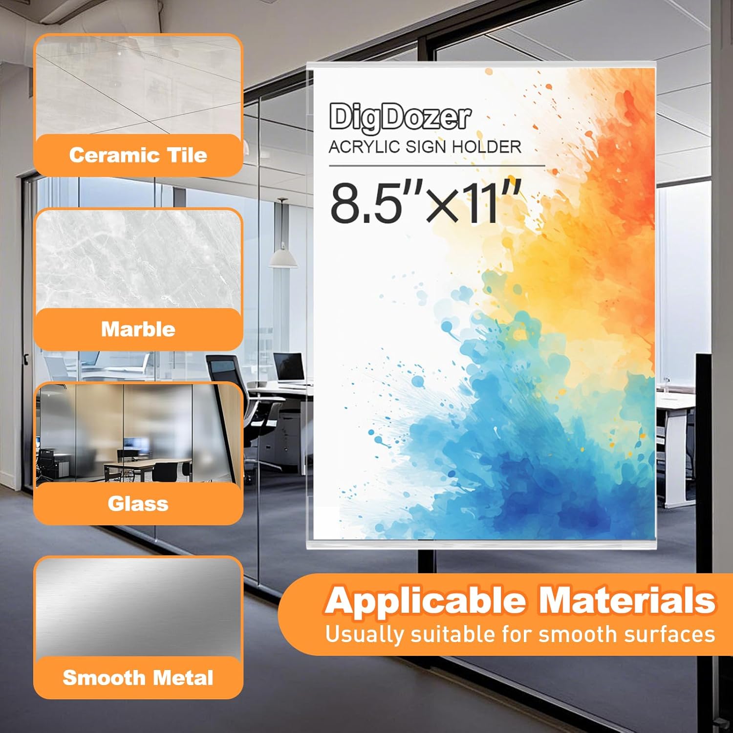 10 Pcs Acrylic Sign Holder 8.5 x 11, Vertical Wall Mount Sign Holders with Adhesive, Clear Plastic Frames Paper Display Sign Holders for Office, Home, Store, Restaurant - No Drilling