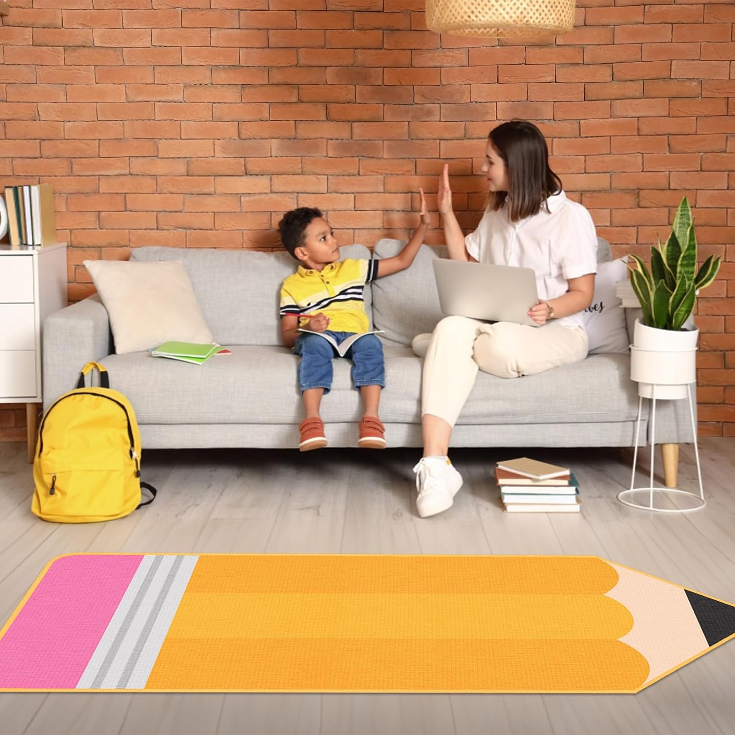 7x3 ft Pencil Classroom Rug Yellow Classroom Carpet Back to School Pencil Playroom Decor Soft Floor Mat Non Slip Cushions for First Day End of The Year Teacher Party Gift School Learning Playing Areas