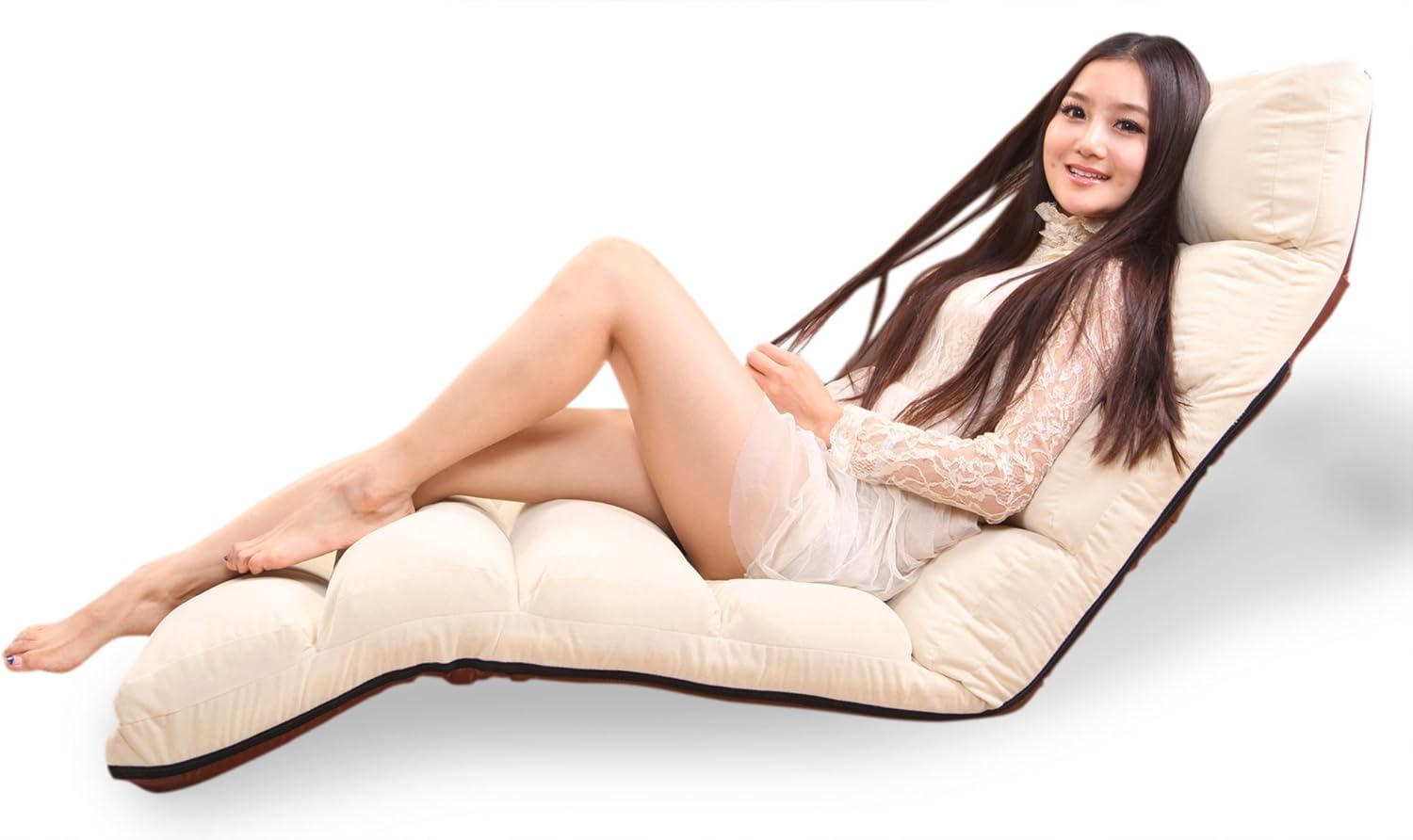 Porpora Relaxing Folding Futon Sofa and Comfortable Lounge Sofa, Cream White