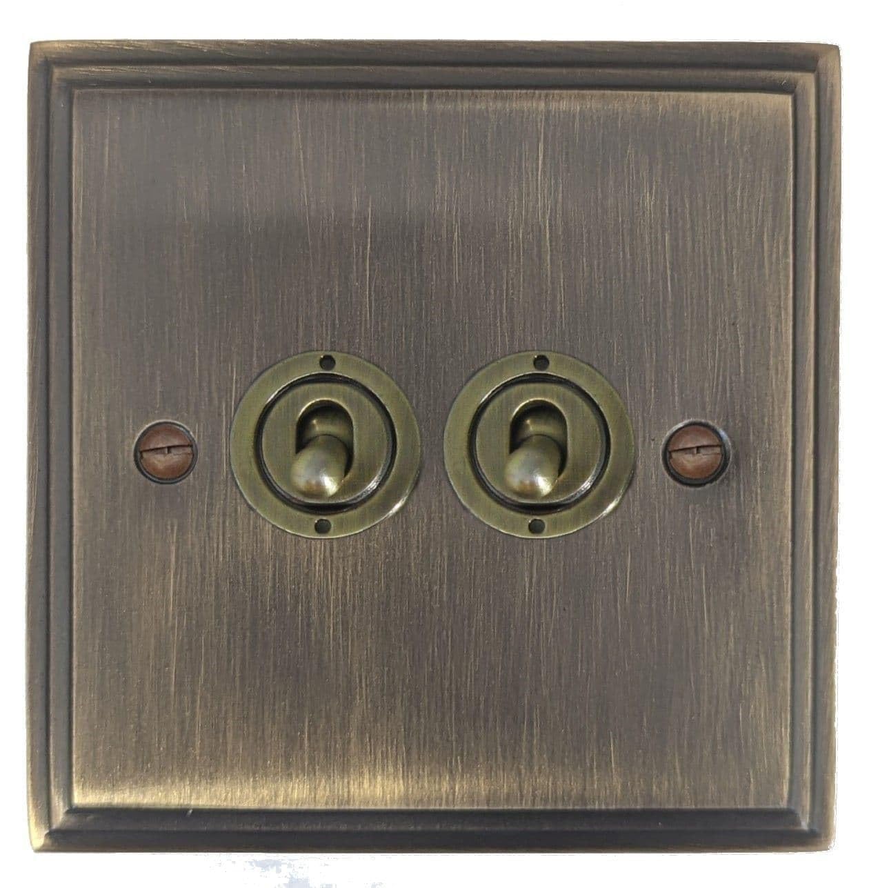 G&H VAB82B-AB Victorian Plate Antique Brass 2 Gang 2 Way Toggle Light Switch