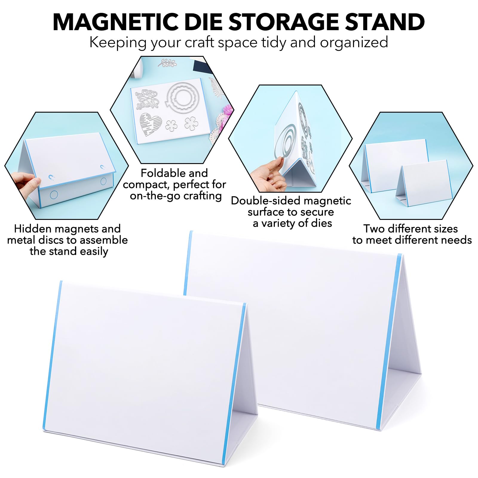 Set di 4 supporti magnetici per fustelle, superficie magnetica su entrambi i lati, pieghevole, verticale e supporto, per fustellatura e organizzazione fatti a mano, 21,1 x 30 cm/16,5 x 21,1 cm
