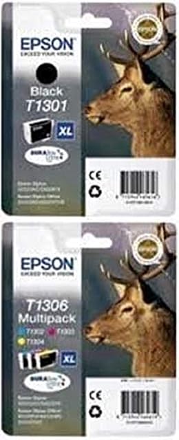 Epson T1301/T1306 Ink Cartridge, Genuine, Pack of 4 (1 black, 3 Multicoloured)