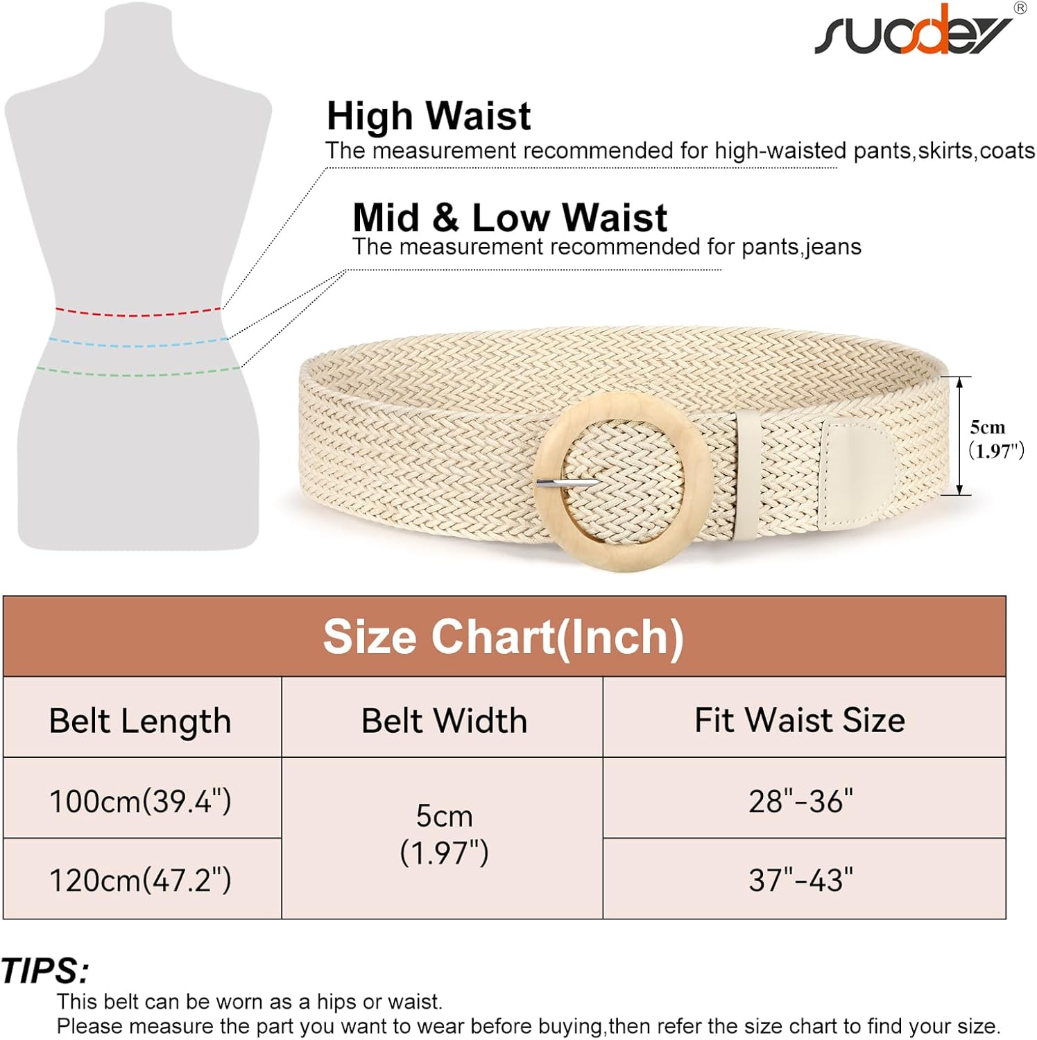 SUOSDEY Women Wide Braided Belt Rattan Waist Belt for Dress Pants Fashion Boho Belt Beige - Image 7
