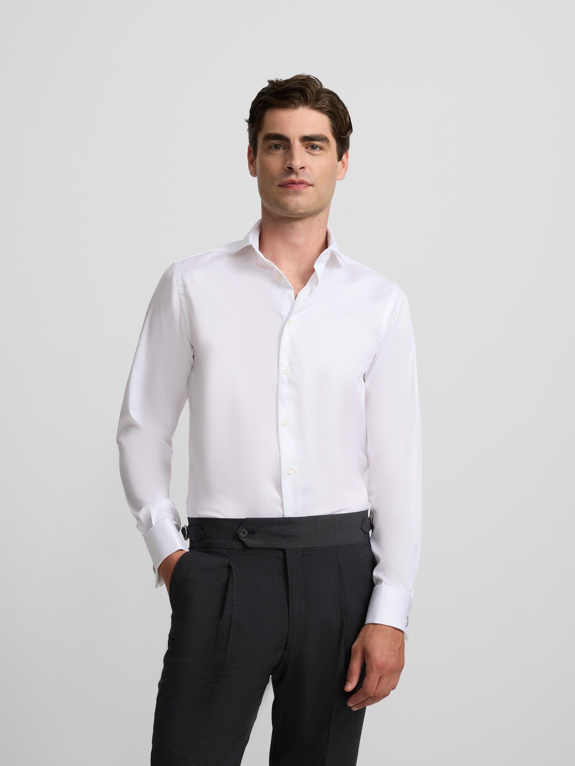 SILBON Camisa Vestir Easy Iron Puño Doble Manga Larga para Hombre