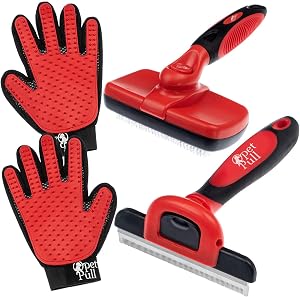 Complete Professional Pet Grooming Kit Self Cleaning Slicker Brush for Dogs & Cats - Pro Grooming Brushes Effectively Reduces Shedding Fur Hair Remover Brush Gloves - Combo Gift Set