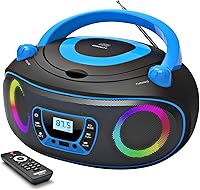 Vista 9 de Reproductor de CD de radio con Bluetooth, radio FM, reproducción de MP3 USB, entrada auxiliar, conector para auriculares, compatible con CD MP3