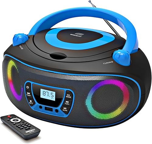 Reproductor de CD de radio portátil con Bluetooth, radio FM, reproducción de MP3 USB, entrada auxiliar, conector para auriculares, compatible con CD