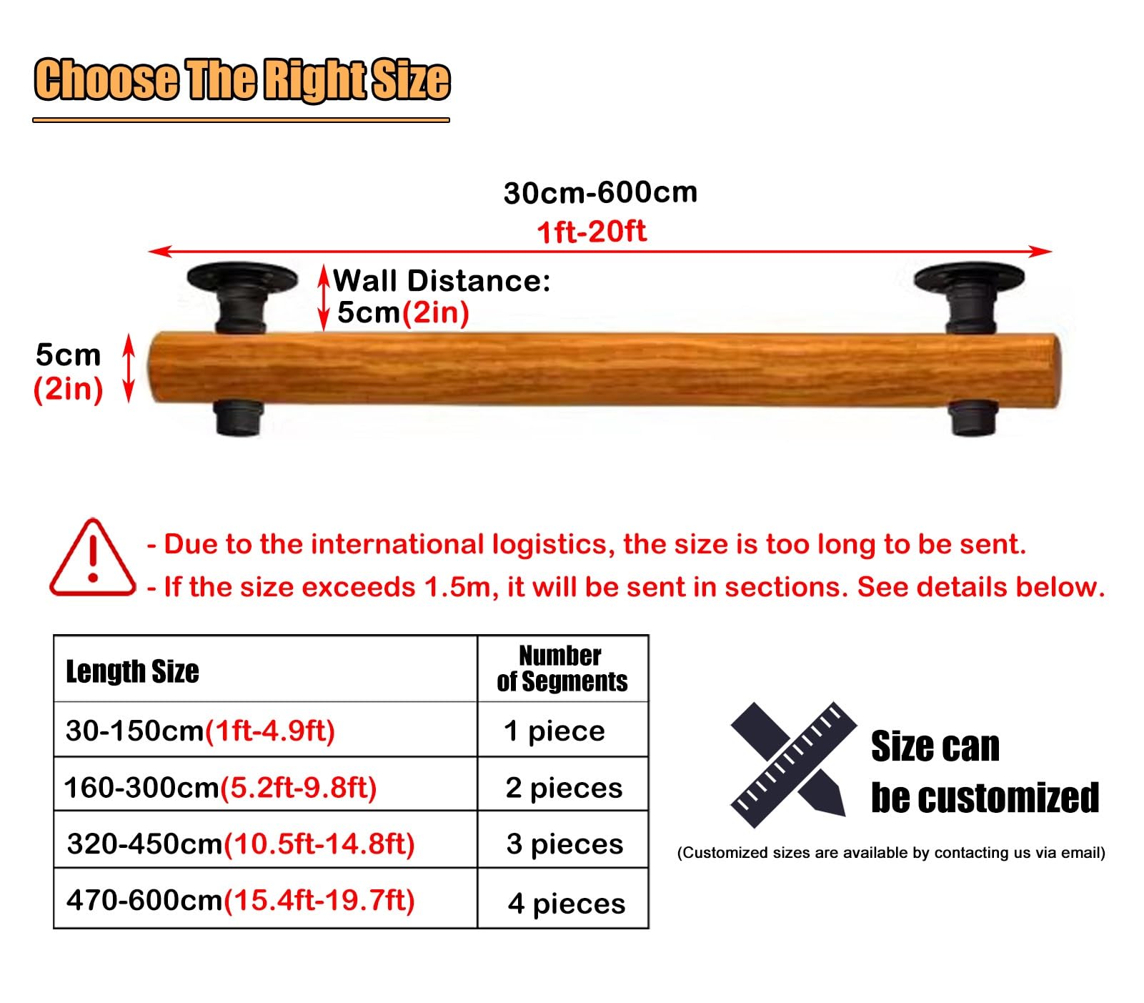 Kit de Soporte para barandilla de Escalera de Madera Antideslizante para Interiores y Exteriores, Ideal para la construcción de Villas y lofts. Incluye balaustres con Soportes de 600 cm/19,7