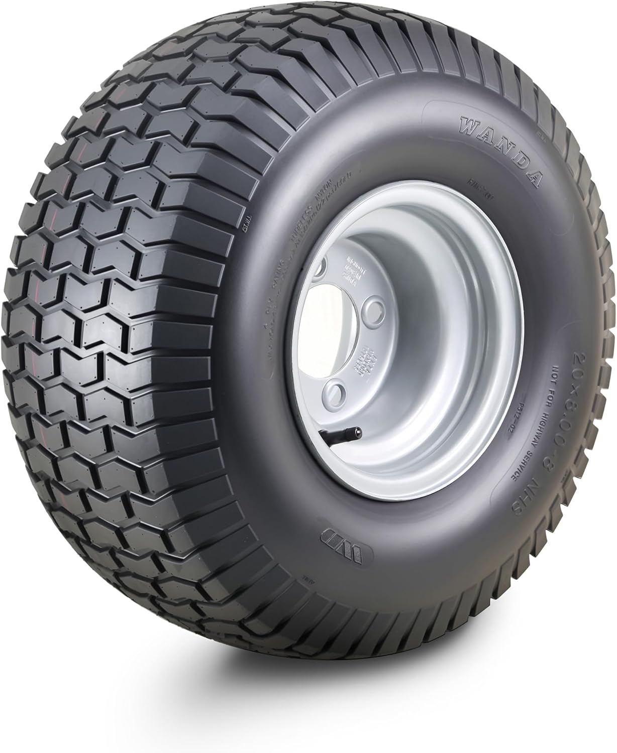 WANDA Lawn Mower Tractor Tire & wheel 20X8-8 4-Ply with 4 Lugs on 4" PCD Silver Wheel-13131
