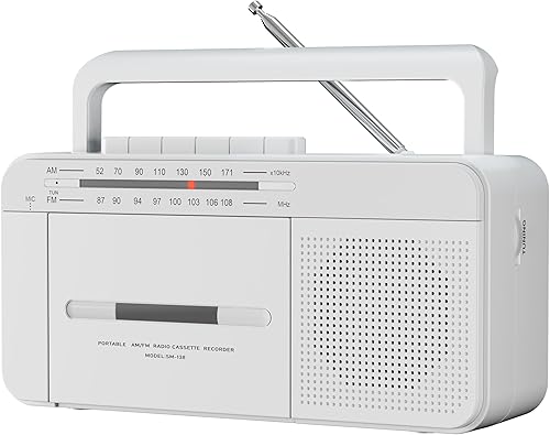 Reproductor de casete portátil Boombox con radio AMFM, AC o batería portátil con reproductor de cinta de casette vintage con altavoz y conector de
